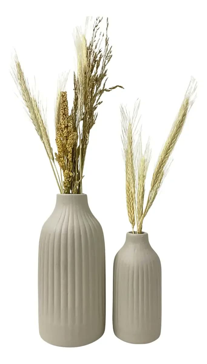 Dupla De Vaso Riscado Com Flores Secas Decoração Casa Sala