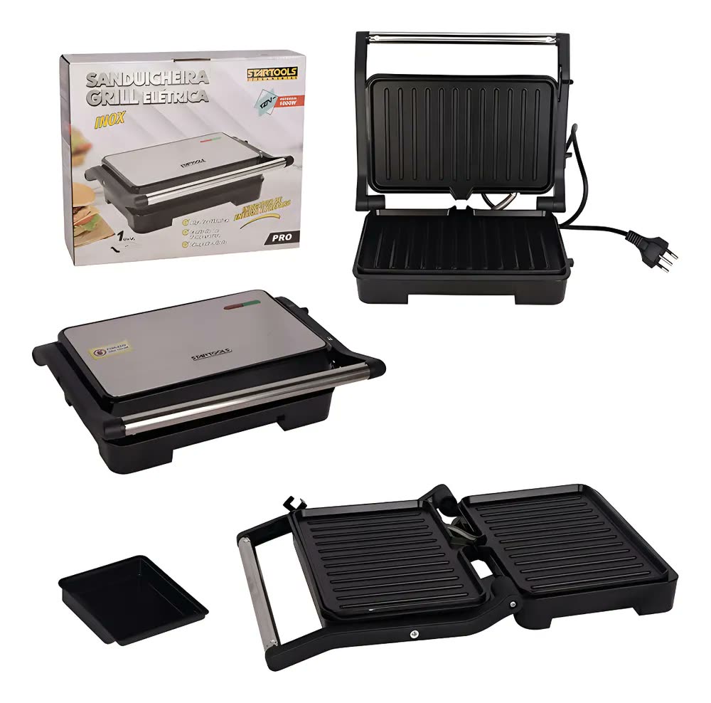 Sanduicheira e GRILL Elétrica Startools Inox Antiaderente Grill 1000w INOX