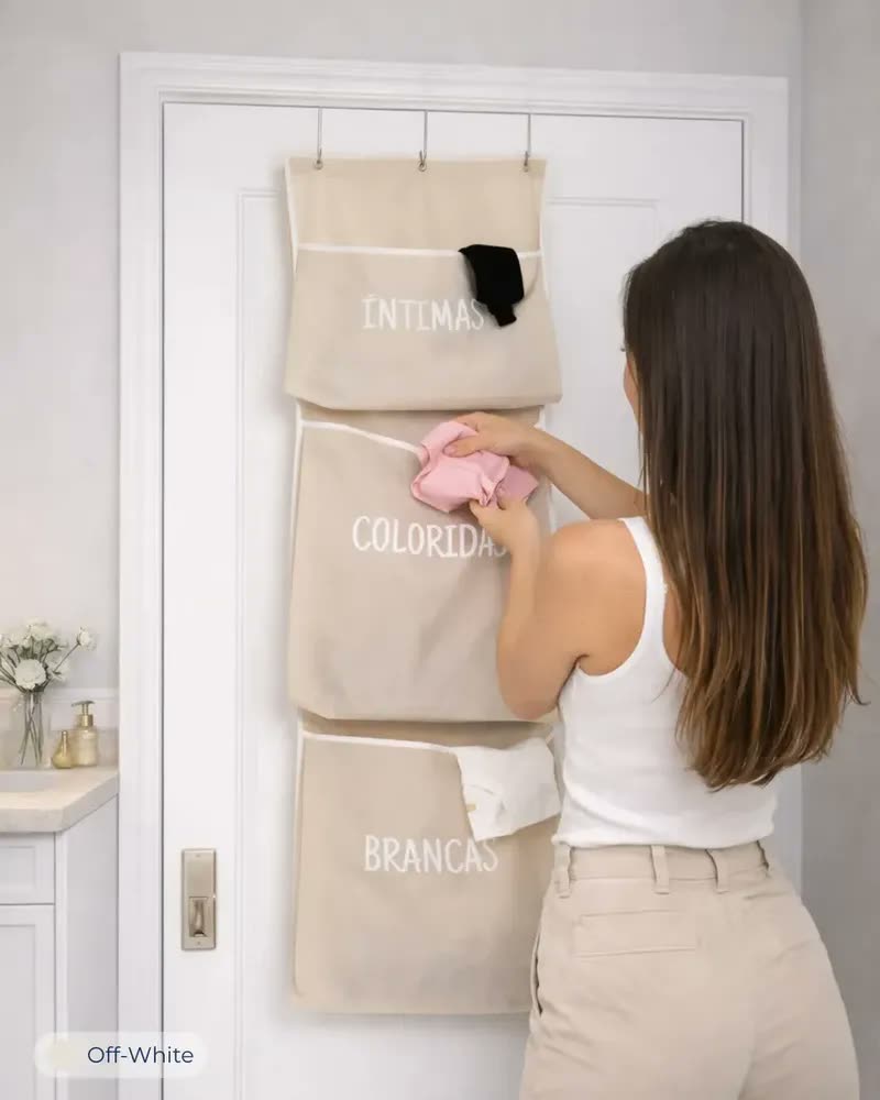 Cesto De Roupa Suja De Pendurar Atras Da Porta Guarde Bem - Cor Off-white