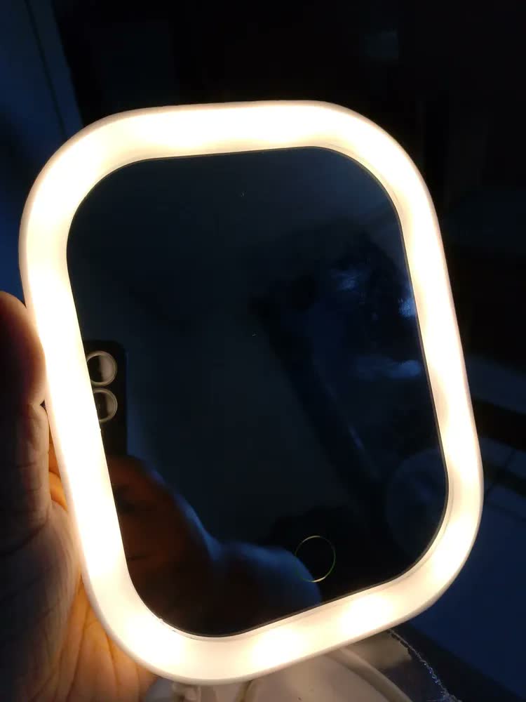 foto de Espelho Maquiagem Led Mesa Com Toque Inteligente Rosa