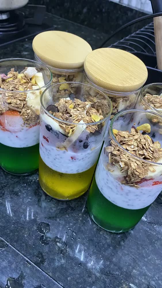 foto de Kit 6 Pote Tampa De Bambu 300ml Hermético Vidro Borossilicato Porta Temperos Mantimentos Alimentos Redondo Cor Transparente Bravli