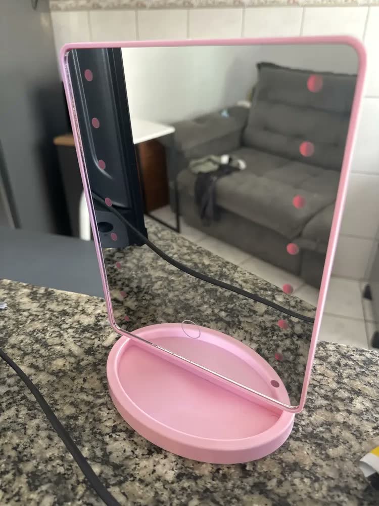 foto de Espelho Iluminado Maquiagem 22cm Luz Led Moldura Preto
