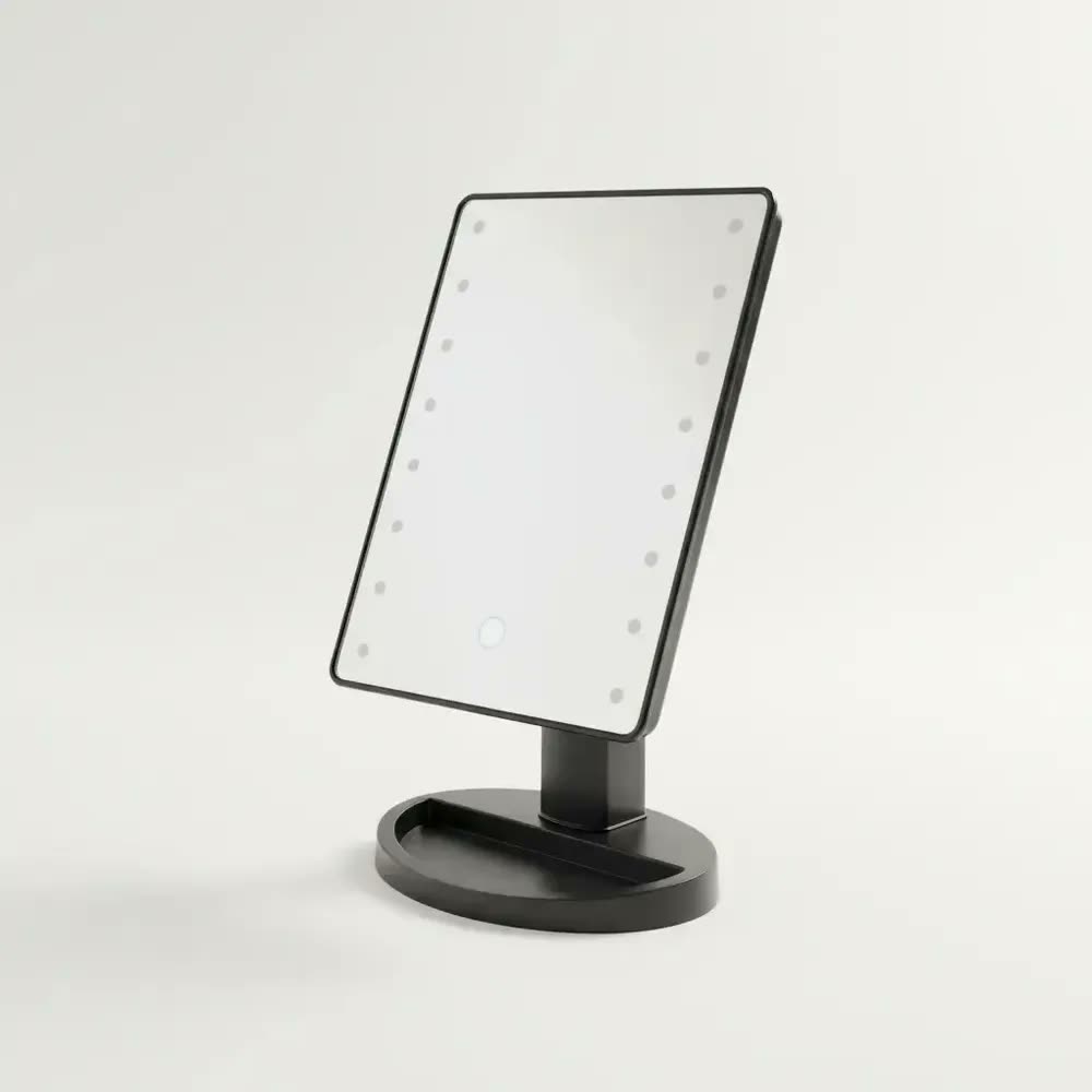 Espelho Iluminado Maquiagem 22cm Luz Led Moldura Preto