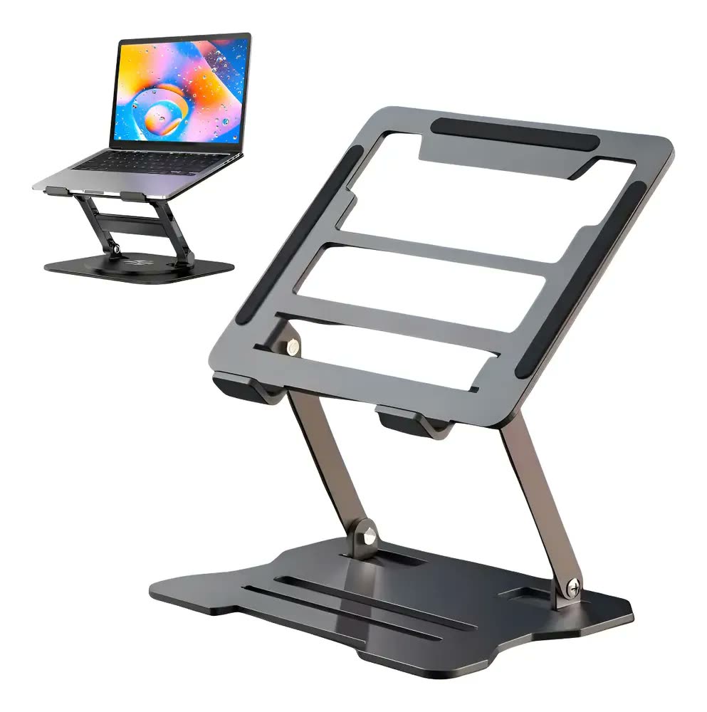 Suporte Notebook Ajustável Aço Inoxidável + Silicone Preto Até 17 Polegadas Antiderrapante