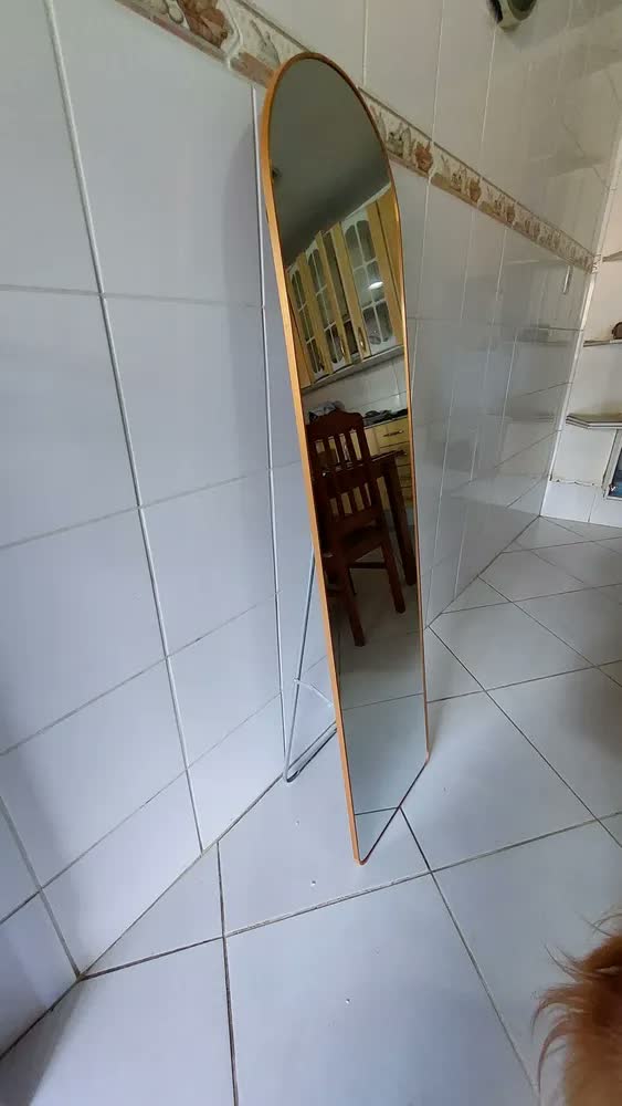 foto de Espelho Decorativo Oval Quarto Sala Com Moldura Chão Parede