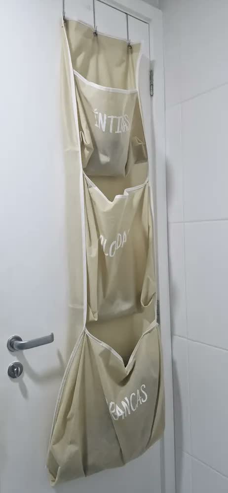 foto de Cesto Saco De Roupa Suja De Pendurar Atrás Da Porta Guarde Bem - Cor Off Sem Estampa