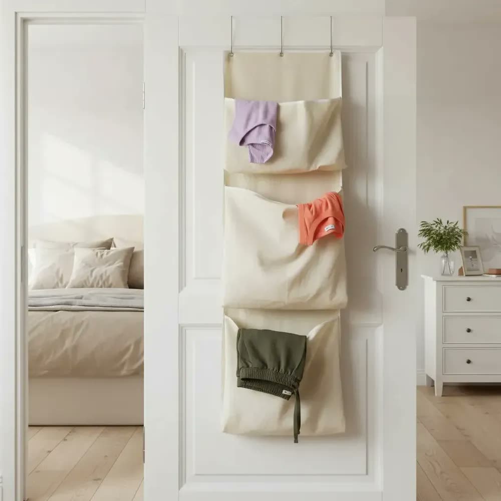 Cesto Saco De Roupa Suja De Pendurar Atrás Da Porta Guarde Bem - Cor Off Sem Estampa