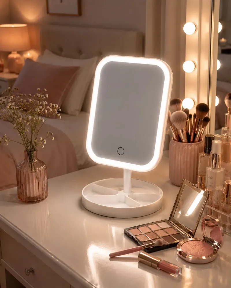 foto de Espelho De Mesa Maquiagem Led Portátil Usb Rotação Abajur