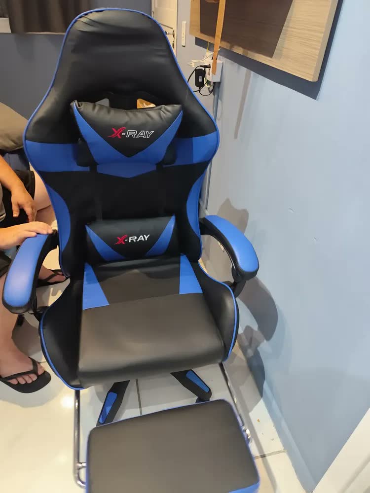 foto de Cadeira Gamer Profissional Reclinável Apoio De Pés Cinza