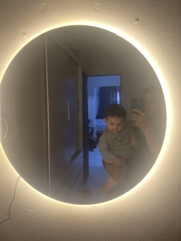 foto de Espelho Redondo 60cm C/ Led Para Parede Quarto Banheiro Sala