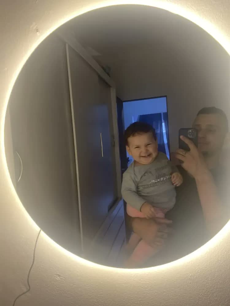 foto de Espelho Redondo 60cm C/ Led Para Parede Quarto Banheiro Sala