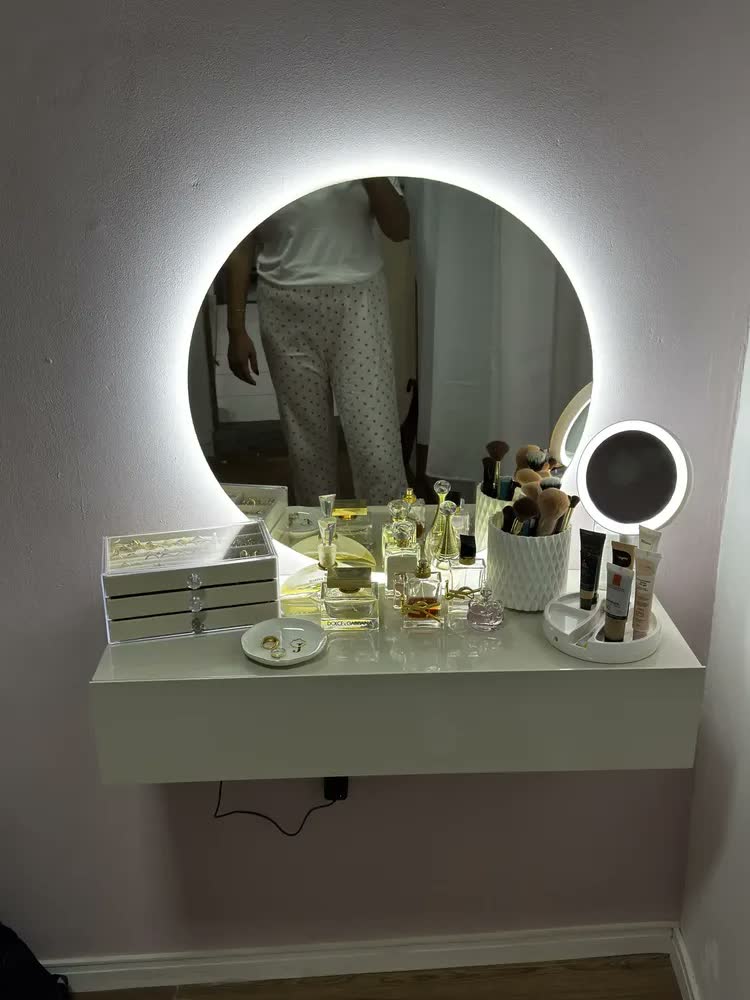 foto de Espelho Redondo 60cm C/ Led Para Parede Quarto Banheiro Sala