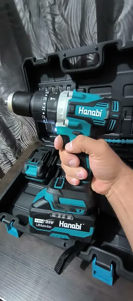 foto de Parafusadeira Furadeira Impacto Hanabi JL-2005 80nm 13mm Brushless Sem Fio 2 Baterias 4.0Ah Cor Azul-petróleo Frequência 50hz / 60hz