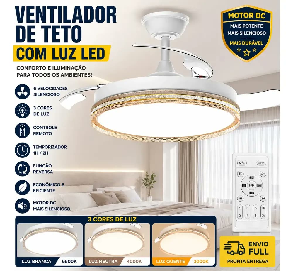 Ventilador de Teto Dourado 42