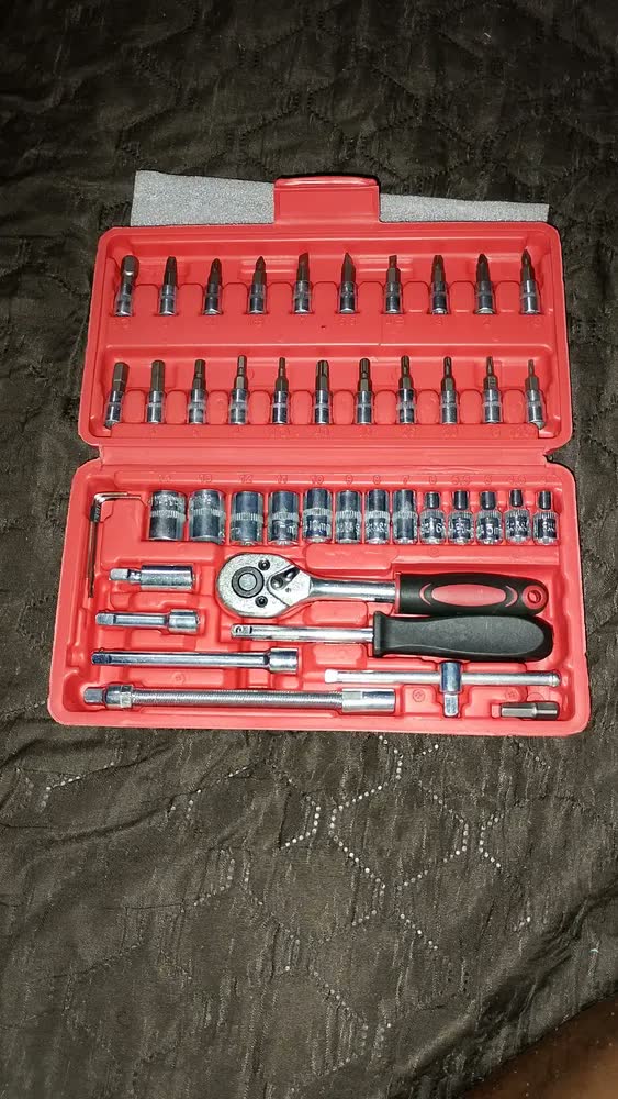 foto de Jogo De Soquete Aço Crv 1/4 Catraca Chave Allen Kit Ferramentas C/ Maleta 46 Peças Fenda Philips Tks46 The Black Tools