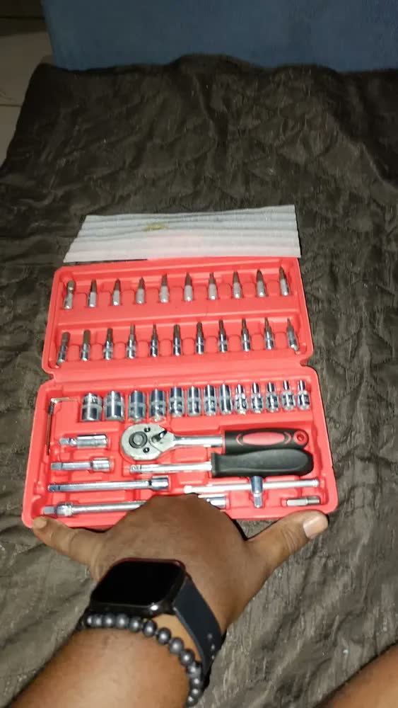 foto de Jogo De Soquete Aço Crv 1/4 Catraca Chave Allen Kit Ferramentas C/ Maleta 46 Peças Fenda Philips Tks46 The Black Tools