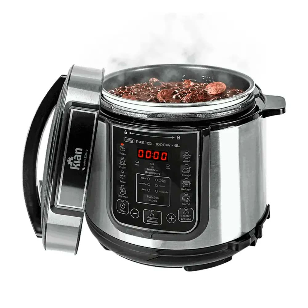 Panela De Pressão Elétrica 6l 1000w Inox Ppe102 - Kian