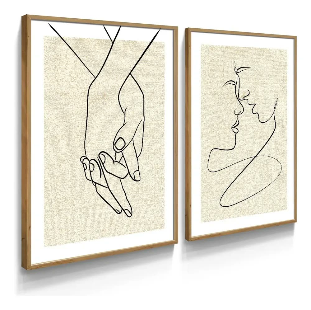 Quadro C/moldura Mãos Dadas Amor Casal Para Cabeceira Quarto Cor Carvalho/avelã