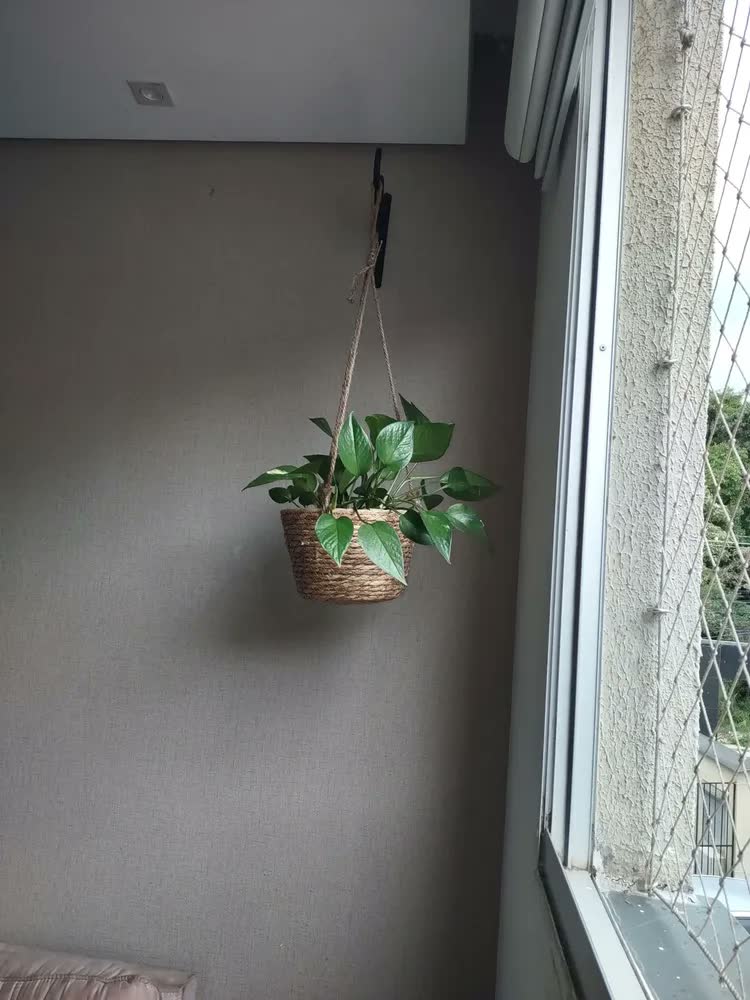 foto de Cesto Vaso Cachepo De Palha Decorativo Sala Varanda Jardim Cor Palha Natural