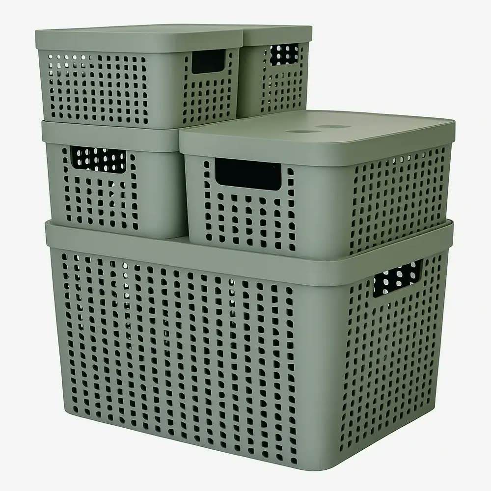 Kit 5 Caixas Organizadoras 2l 4,5l 17l Com Tampa Multiuso Cor Verde