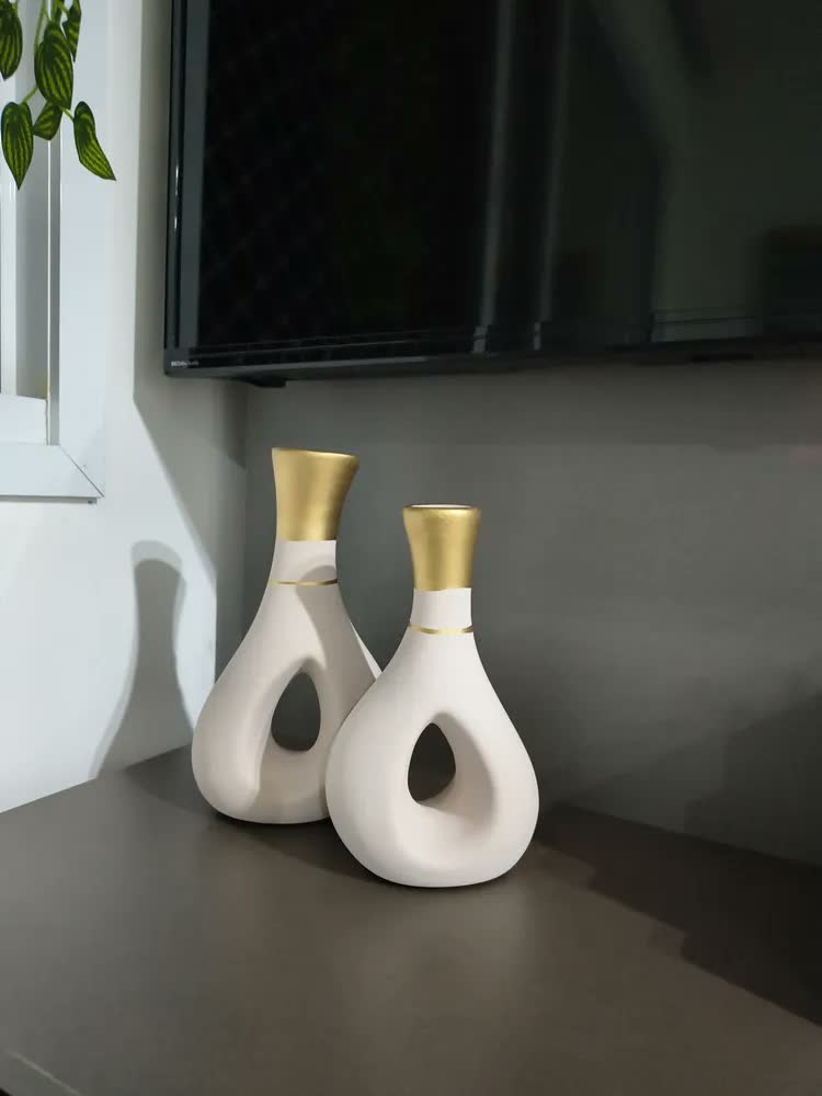 foto de Kit Enfeite Rack Sala Dupla Vasos Decorativos Vasinhos Casa Cor Nude Par