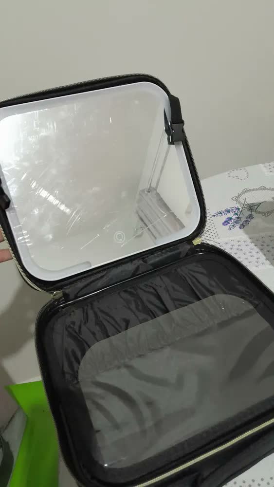 foto de Maleta Profissional de Maquiagem Com Espelho e LED USB, Organizador Portátil de Cosméticos e Divisórias Ajustáveis EX Decor