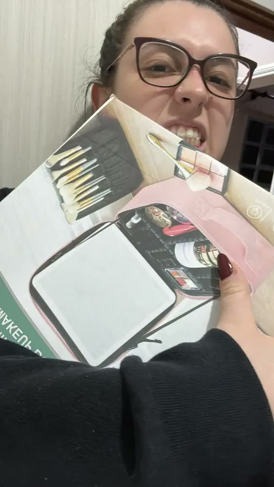 foto de Maleta Profissional de Maquiagem Com Espelho e LED USB, Organizador Portátil de Cosméticos e Divisórias Ajustáveis EX Decor