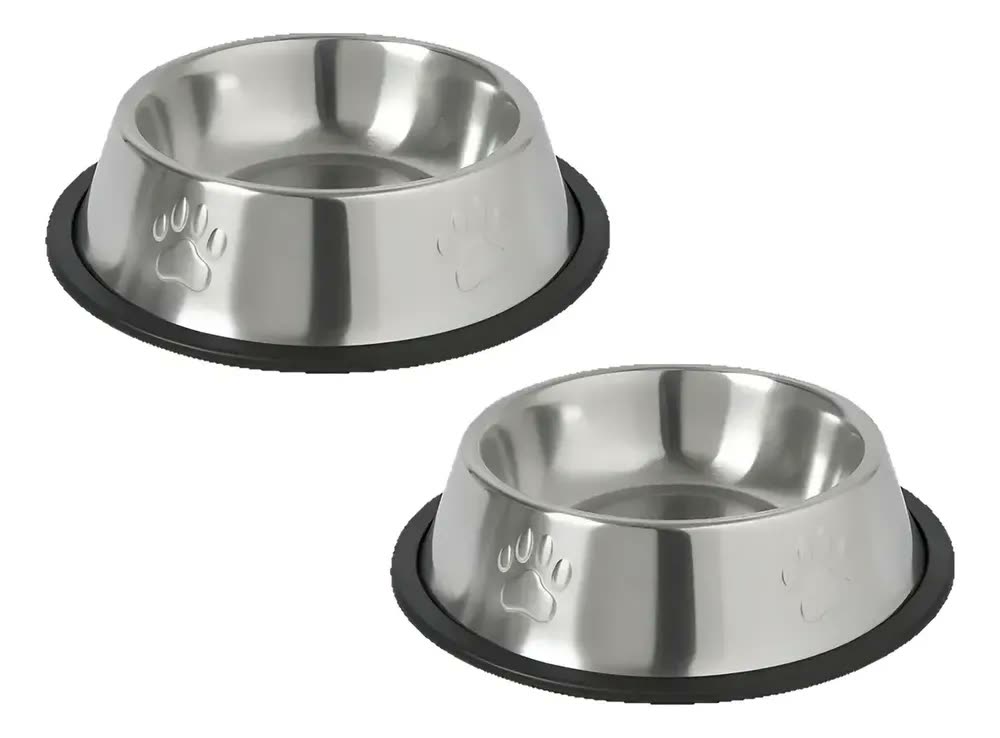 Kit 2 Tigela Inox G Bebedouro Comedouro Cachorro Grande Inox Grande Potinho 800ml