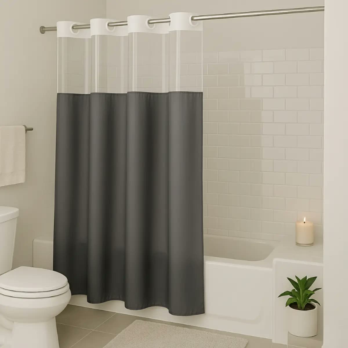 Cortina De Box Banheiro Impermeável Com Visor Pvc Blackout