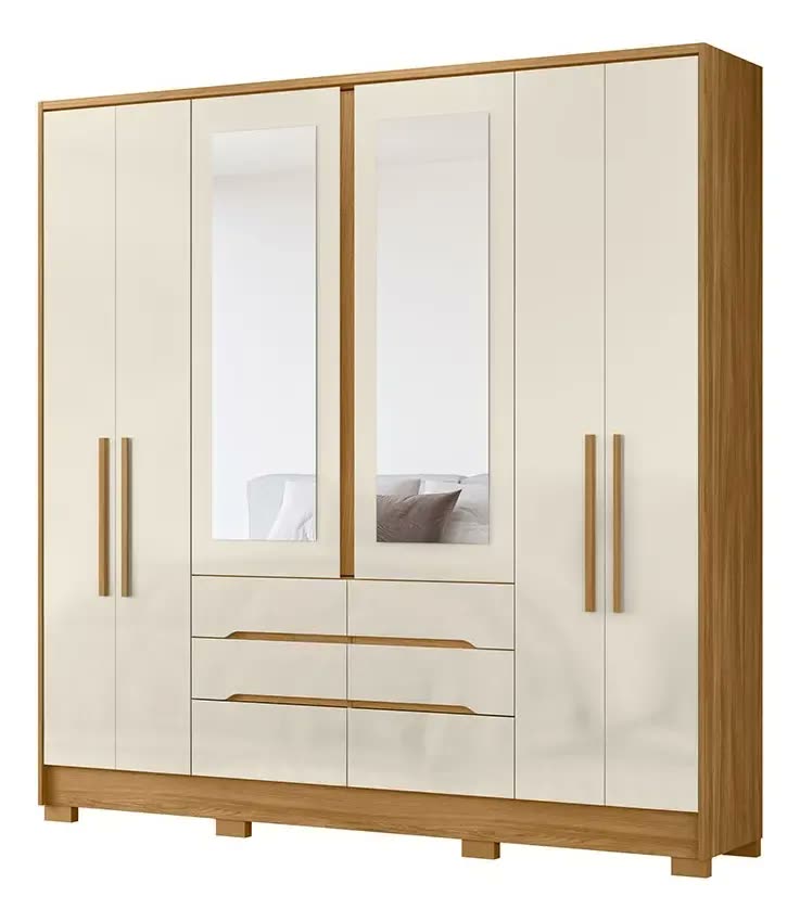 Guarda Roupa Casal Ambiente San Francisco 6 Portas C Espelho Freijó/off White