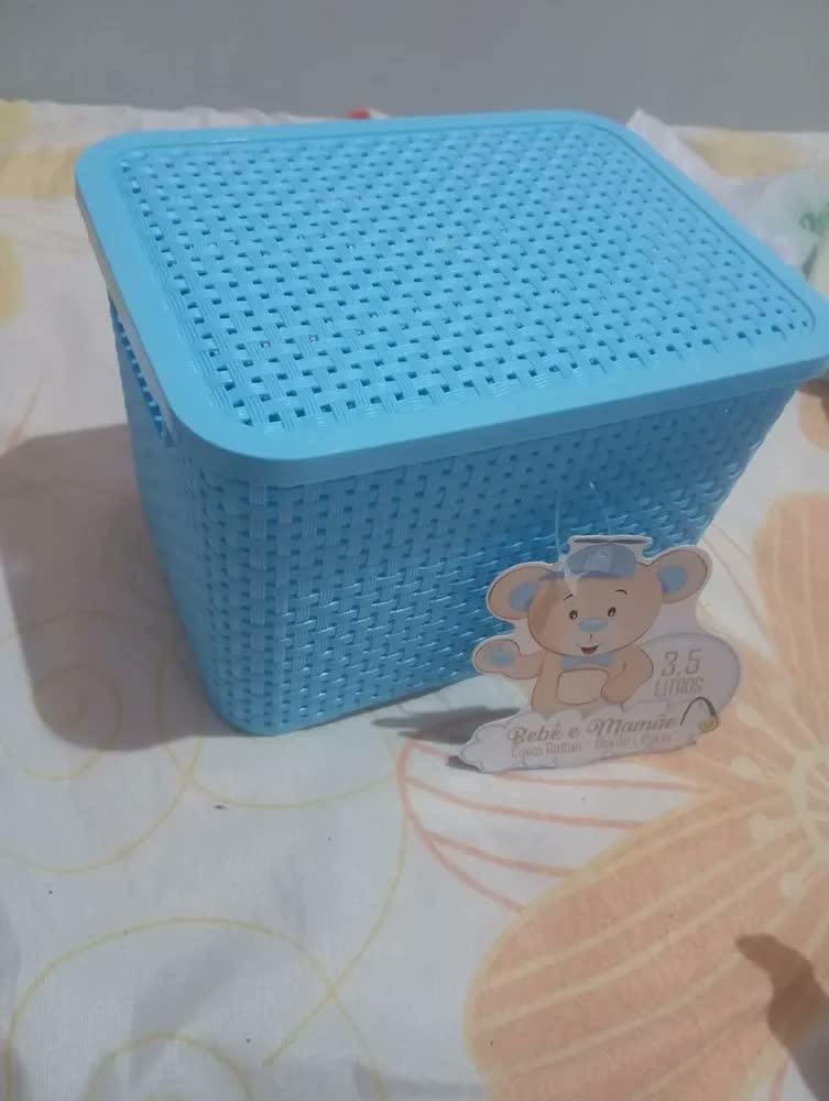 foto de Cesto Infantil Bebê E Mamãe Organizador 3,5l - Rosa Bebê