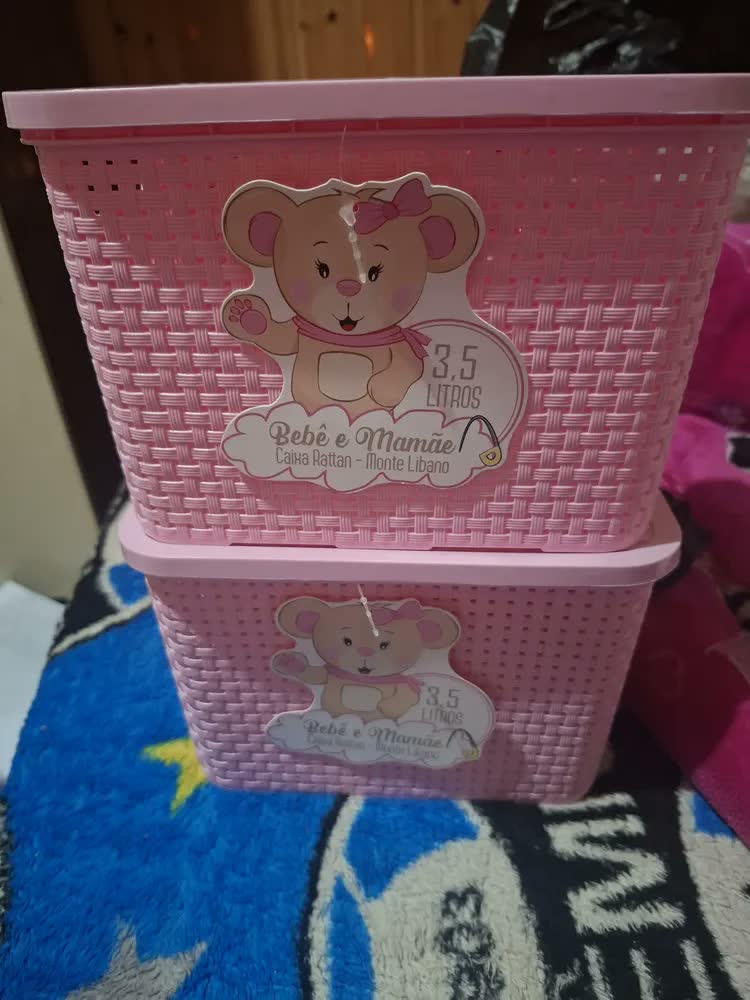 foto de Cesto Infantil Bebê E Mamãe Organizador 3,5l - Rosa Bebê