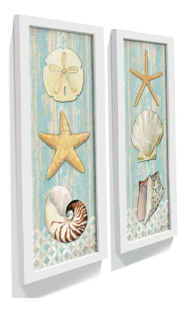 Quadro Decorativo De Parede Praia Mar Sala Copa Com Moldura Cor Branco