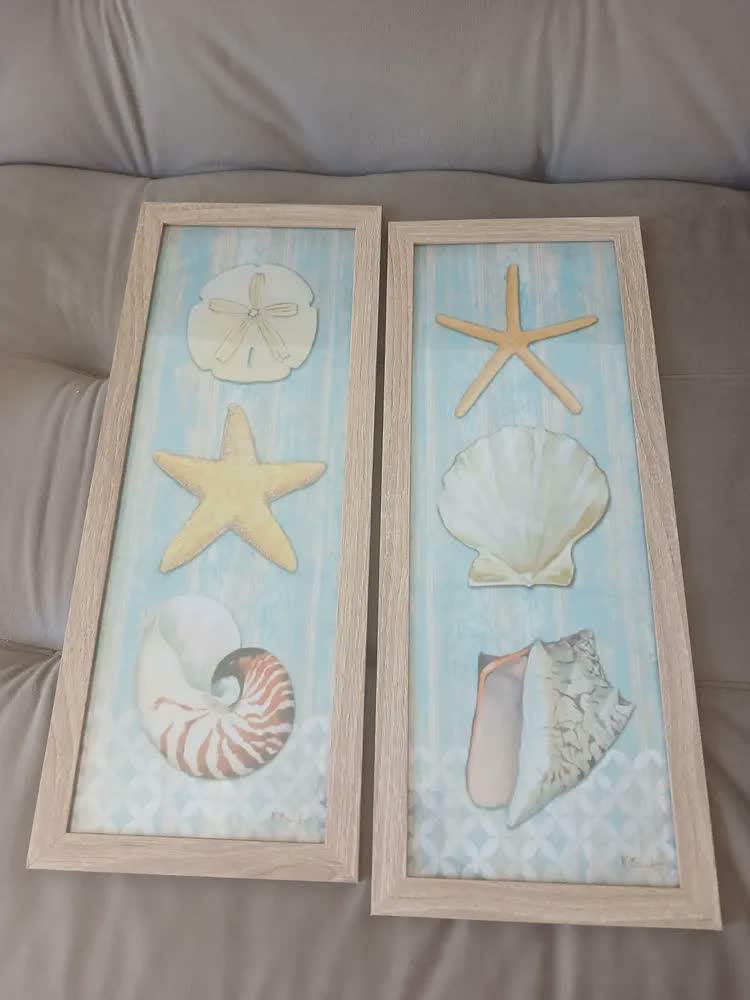 foto de Quadro Decorativo De Parede Praia Mar Sala Copa Com Moldura Cor Carvalho/avelã