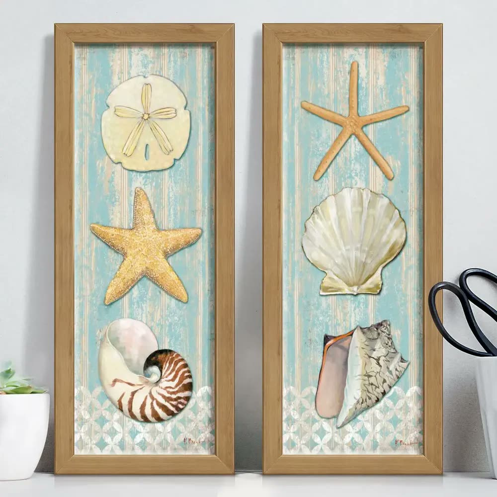 Quadro Decorativo De Parede Praia Mar Sala Copa Com Moldura Cor Carvalho/avelã