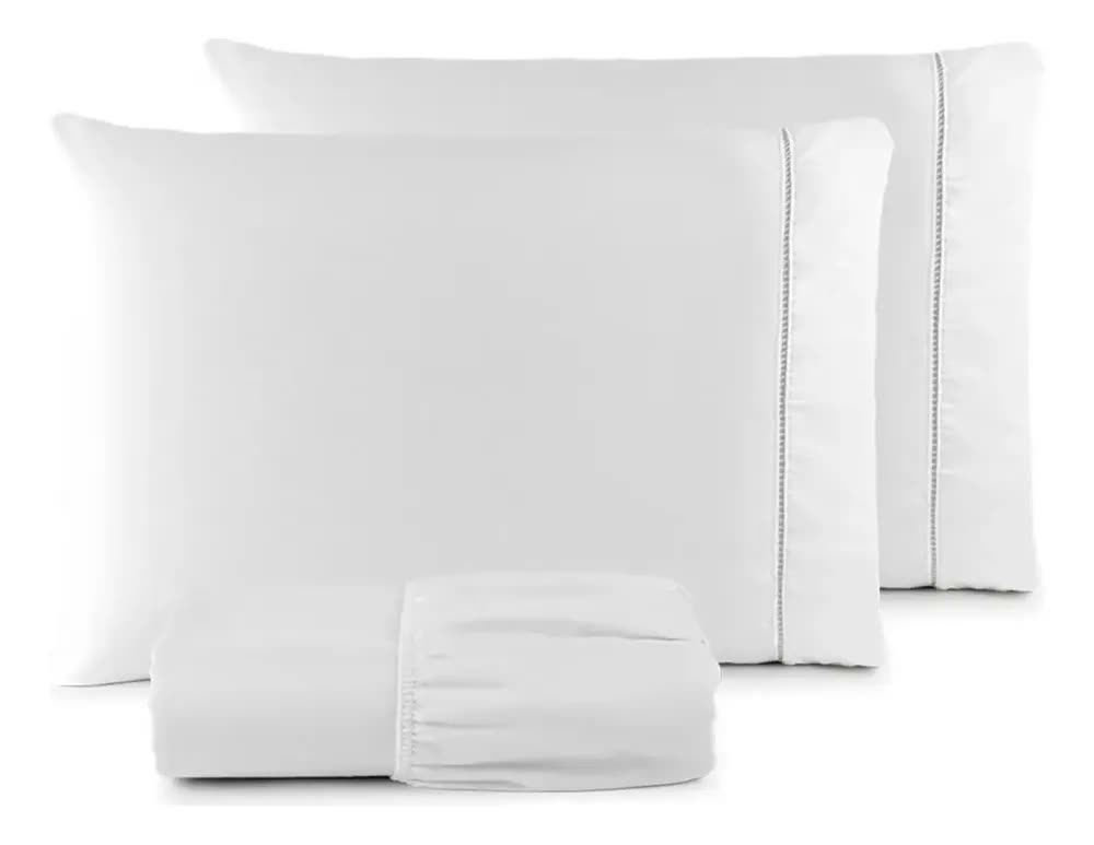 Jogo De Lençol 400 Fios Queen Branco Liso 3 Peças Com Elástico Padrão Hotel