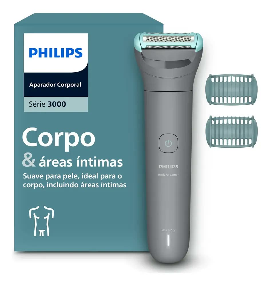 foto de Philips Aparador de pelos Body Groomer Série 3000 para Corpo e Região Íntima Pele lisa com mais conforto | Apara e raspa com conforto| Uso seco e molhado | 80 min sem fio | BG3480/15