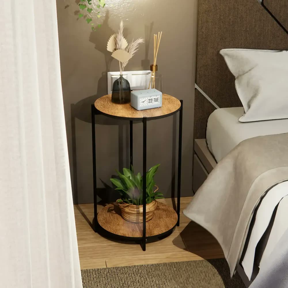 Mesa De Cabeceira Para Quarto Redonda Bide Para Quarto Criado Mudo Apoio Cama Cor Freijó