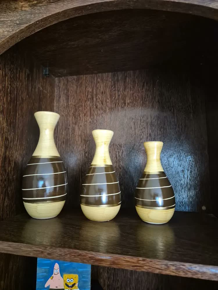 foto de Enfeite Para Sala Trio Vaso Colorido Decorativo Moderno Casa Cor Mostarda Giz