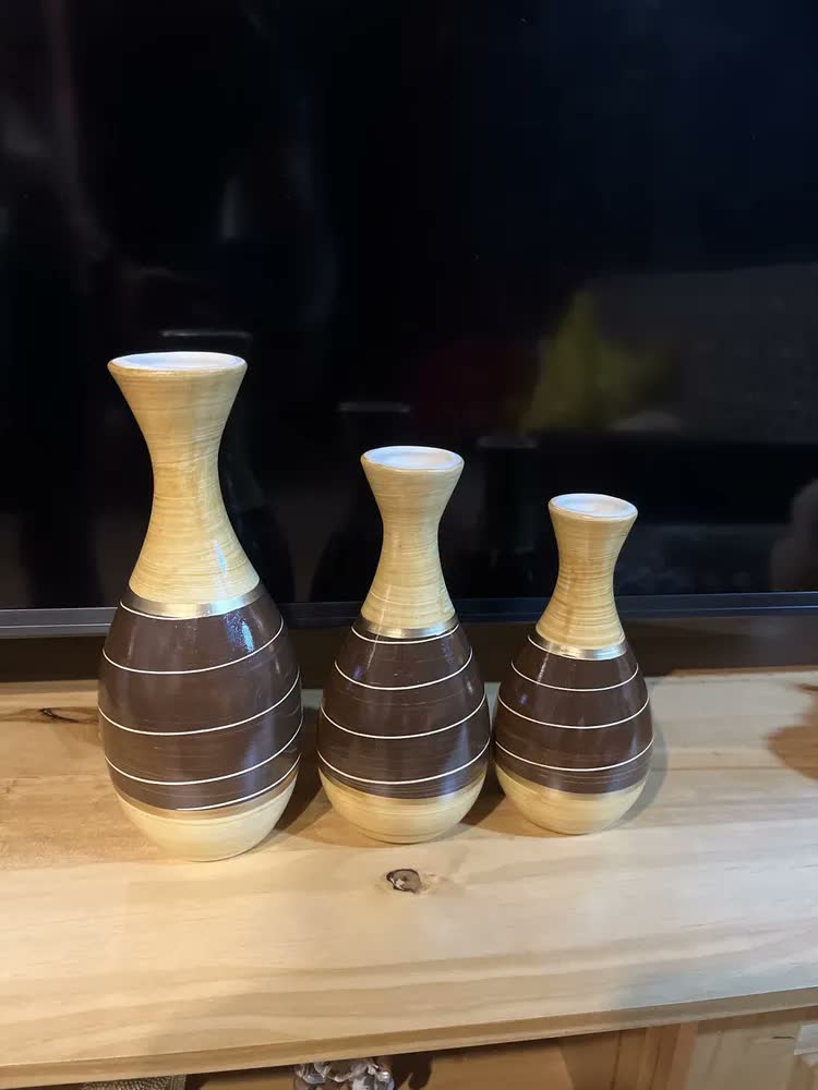 foto de Enfeite Para Sala Trio Vaso Colorido Decorativo Moderno Casa Cor Mostarda Giz