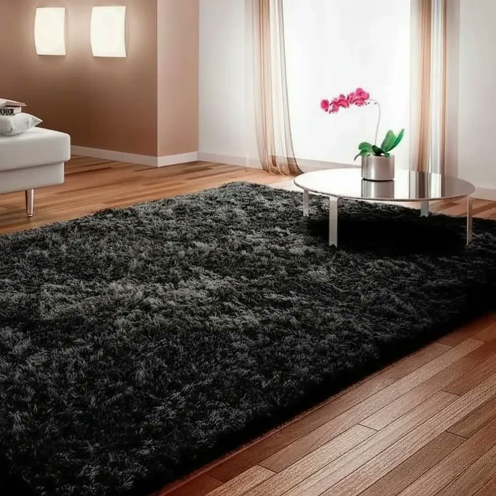 foto de Tapete saggy, felpudo. Dhalishop Shaggy cor Preto liso - de 2m x 1.4m