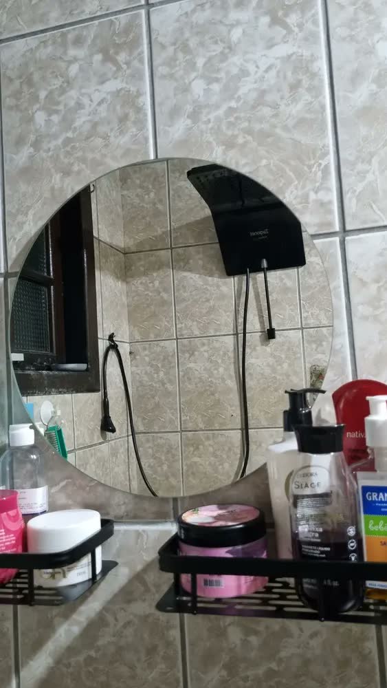 foto de Espelho De Vidro 40cm Redondo Decorativo Banheiro Sala Moldura Lapidado