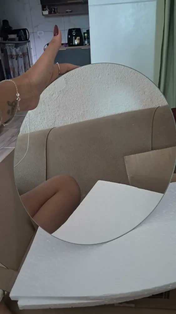 foto de Espelho De Vidro 40cm Redondo Decorativo Banheiro Sala Moldura Lapidado