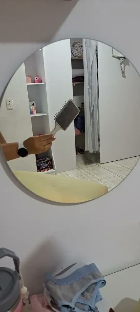 foto de Espelho De Vidro 40cm Redondo Decorativo Banheiro Sala Moldura Lapidado