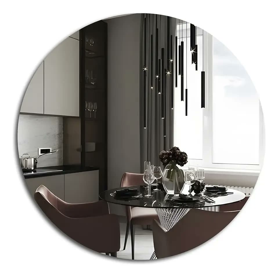 Espelho De Vidro 40cm Redondo Decorativo Banheiro Sala Moldura Lapidado