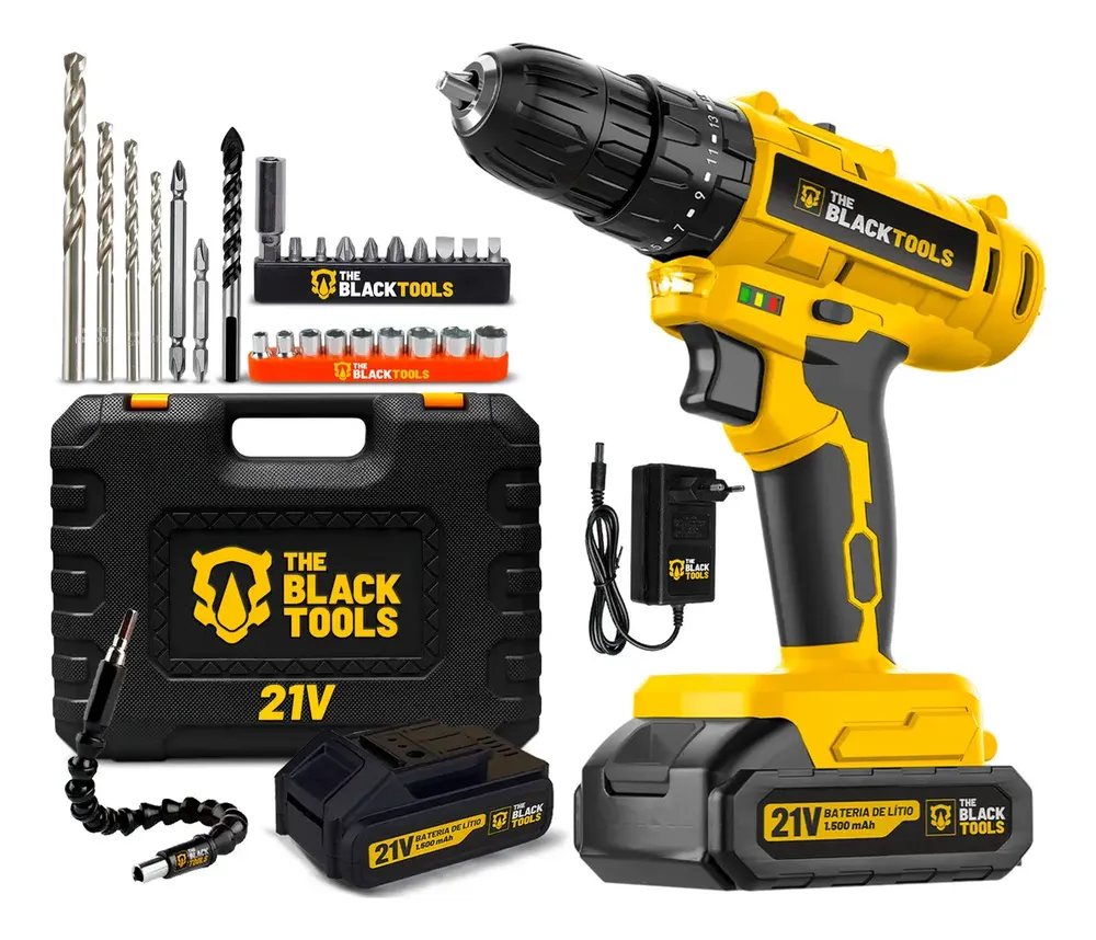 foto de Parafusadeira Furadeira De Impacto A Bateria 21V 3/8” Bivolt 1400 Rpm Com Acessórios E Maleta TB-21PZW The Black Tools