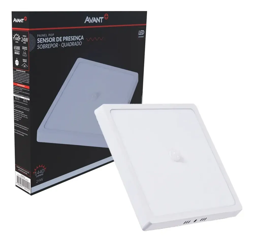 foto de Painel LED Avant Quadrado 24W Sobrepor Sensor Presença Luz 6500K Branco Frio