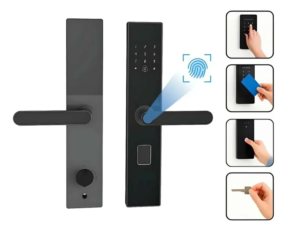 foto de Fechadura Eletronica Digital Com Biometria Senha Fechadura Porta Eletronica Fechadura Eletronica Tuya Porta Com Fechadura Digital Cor Preta