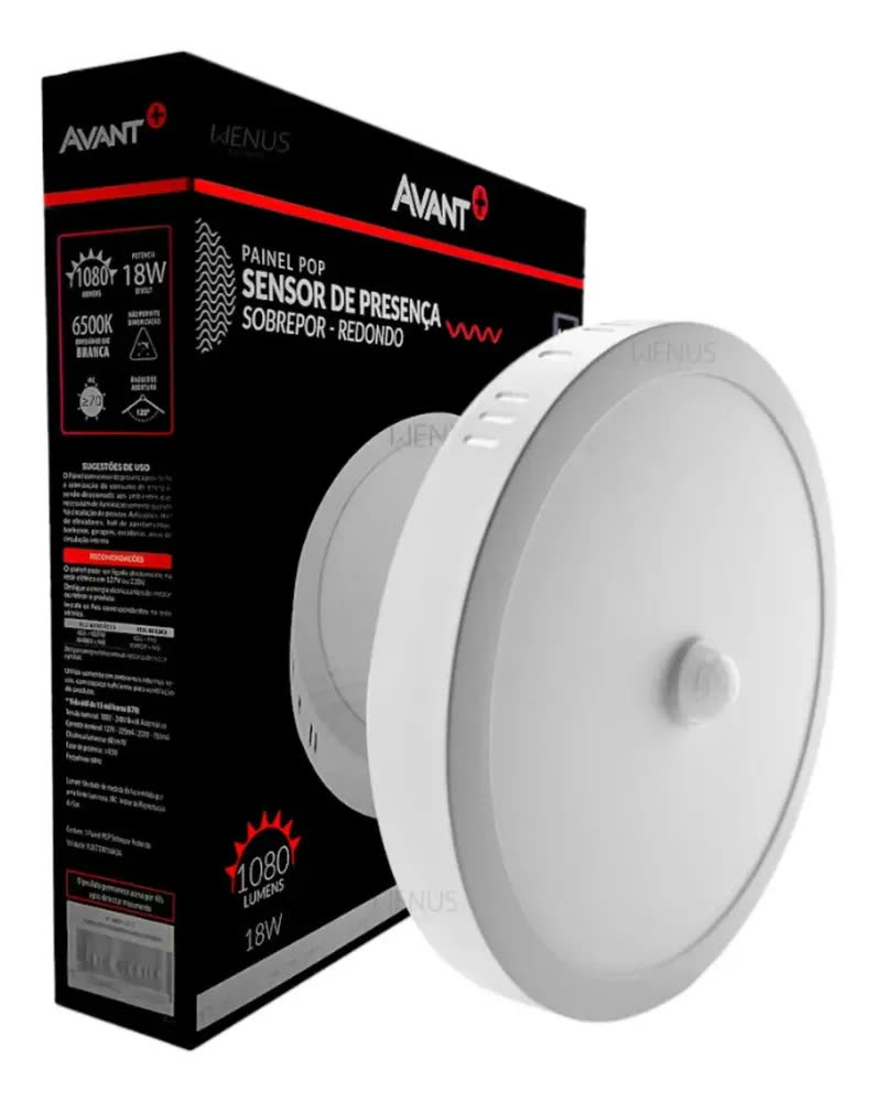 foto de Painel LED Avant Redondo Avant 18W Teto Luz Branco Frio 6500K Sensor Presença