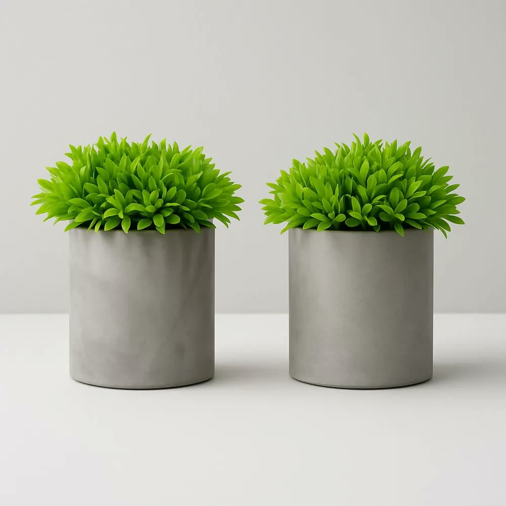 Kit 2 Mini Vasos Cachepot Cimento Fosco E Planta Artificial